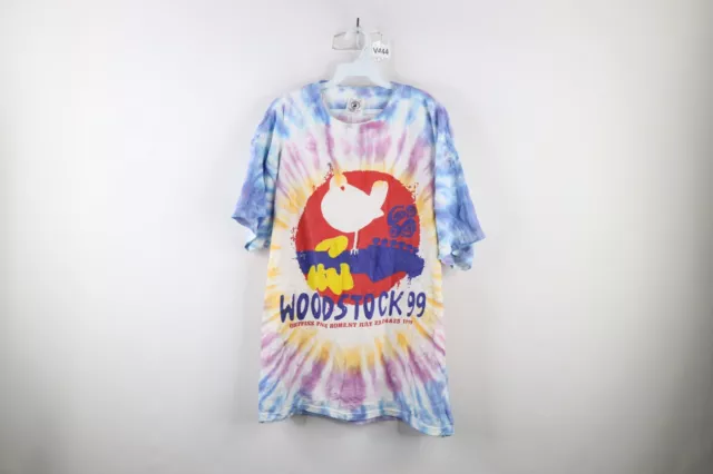 Vintage 90s Mens XL Distressed Tie Dye Woodstock 99 Concert Band T-Shirt Cotton