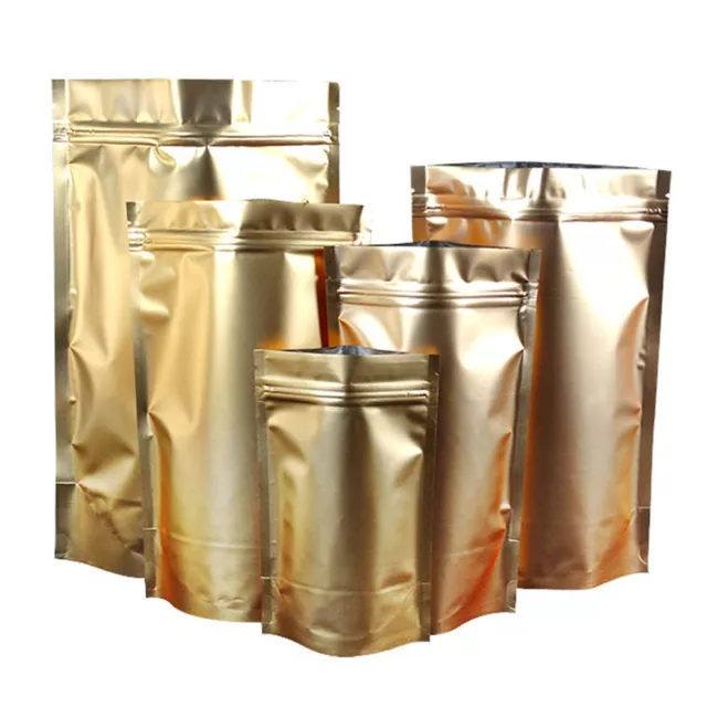 Gold Aluminum Foil Stand Up Package Bags Mylar Self Seal Food Pouch Resealable