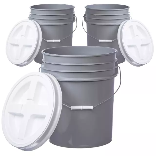 Hudson Exchange Premium 5 Gallon Bucket with White Lid, HDPE, Red/White/Blue, 3 Pack