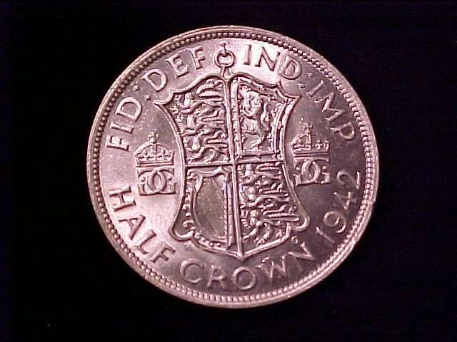 Great Britain Ha;F Crown Silver 1942 Ch Au/Bu George Vi Nice