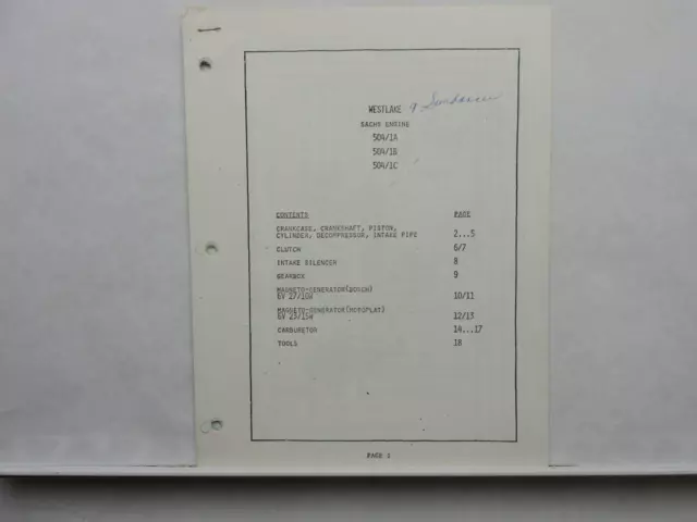 1981 Sachs Westlake Moped Engine Parts List Price List Catalog Packet B12195