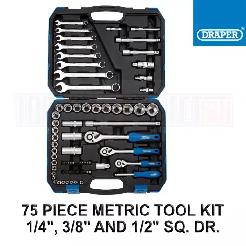 Draper Tools 1/4" 3/8" 1/2" Drive Ratchet Socket & Wrench Spanner Set Kit 16364