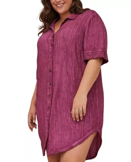 Torrid Womens Button Through Gauze Pink Cover Up Shirt Dress Plus 3X NWT