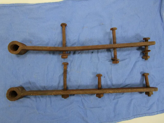 Antique Pair Primitive Hand Forged Iron Barn Door Strap Hinges 2