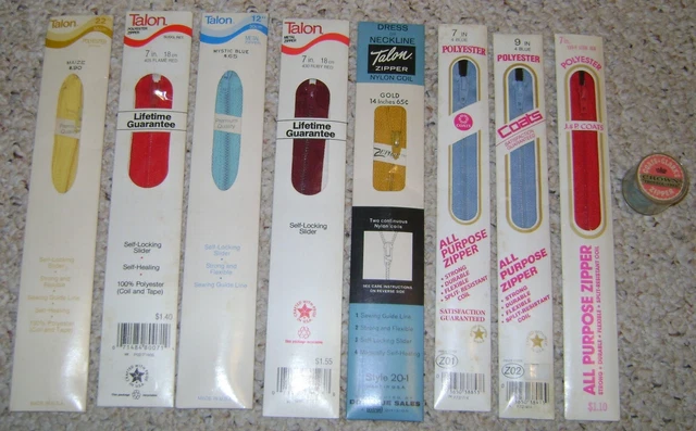 Lot of VINTAGE SEWING ZIPPERS in ORIGINAL PACKAGES!  1970's??  FREE Shipping!