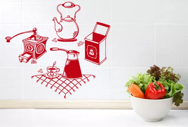 Wall Vinyl Decal Coffee Grinder Maker Tea Maker Kitchen Interior Decor z4665