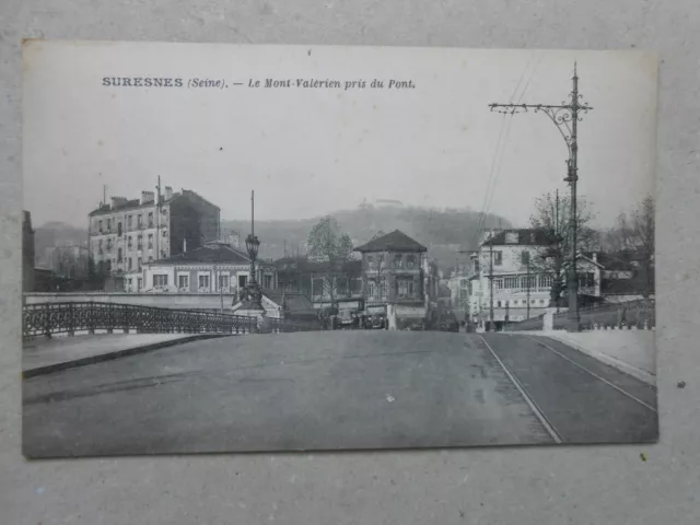 CPA suresnes seine le mont valerien taken from the bridge antique cars