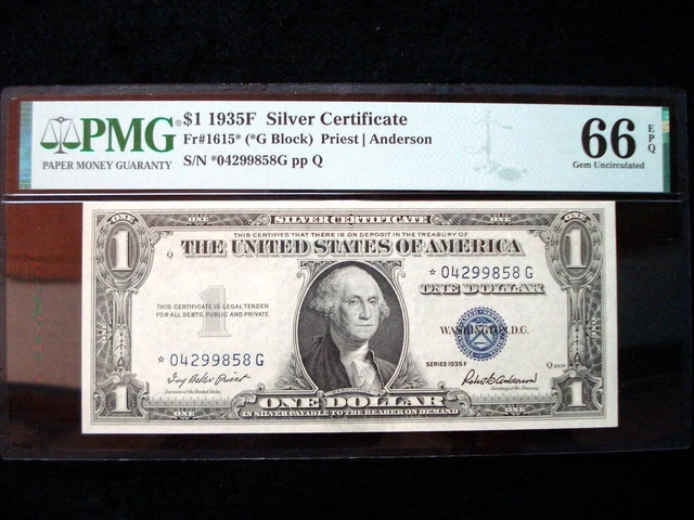 Star 1935-F $1 Silver Certificate Star Note- Pmg 66 Epq