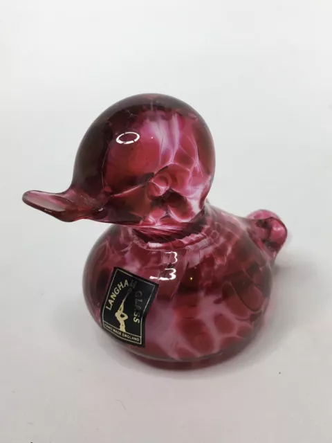 Langham glass hand made duck figurine red and clear small duckling art glass