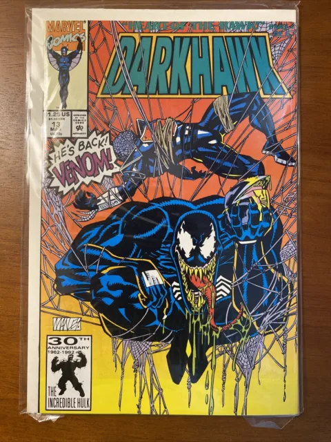 Marvel Comics, Darkhawk Issue #13, March 1992. Venom is back. Mike Manley Art