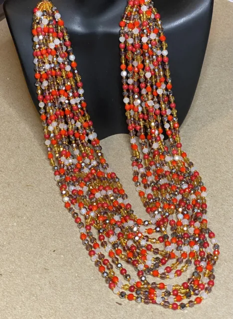 Nakamol Multi Strand MultiColor Crystal Bead Cascade Necklace Signed