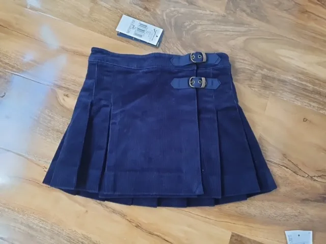 BNWT Ralph Lauren Girls Navy Blue Corduroy Pleated skirt age 4 years