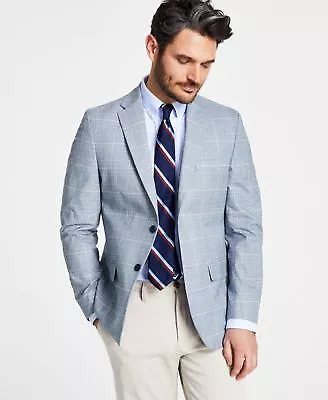 Tommy Hilfiger Mens Modern Fit Plaid Cotton Blazer Blue red 48L