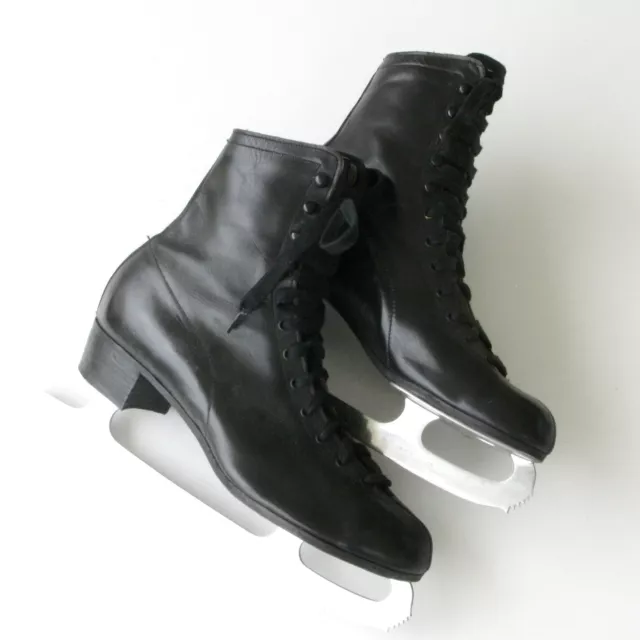 Ancienne Paire de patins à glace en cuir noir - SABER CANADA OURS - Taille 42 -