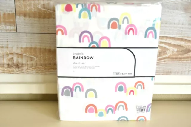 NEW Pottery Barn Kids Organic Rainbow FULL Sheet Set Modern Multi NWT