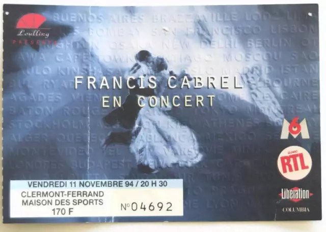 RARE / TICKET Billet De Concert - Francis Cabrel : Live A Toulon ( France )  2021 EUR 19,90 - PicClick FR