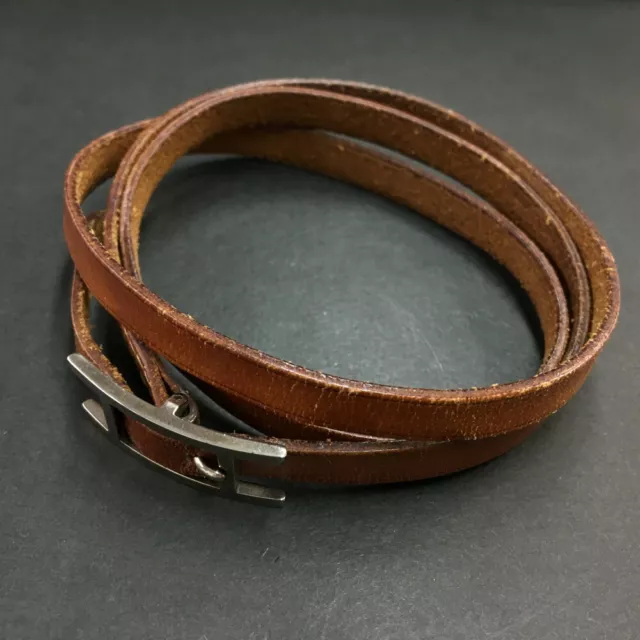 HERMES Api 3 Triple Wrap Brown Leather Bracelet/9Y0311