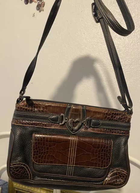BRIGHTON  BEATRICE Leather Cell Phone Case 2 tone ORGANIZER Wallet CROSSBODY BAG