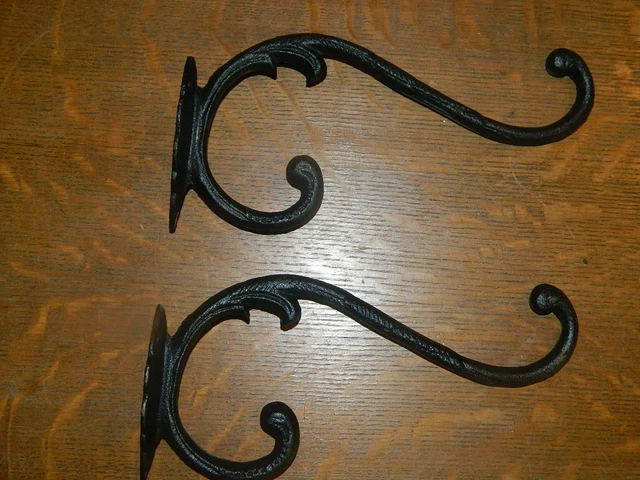 Set/2 Lg Cast iron Rustic Barn Tack Coat Plant 2-Hook Hanger Hooks 9 1/2" Long
