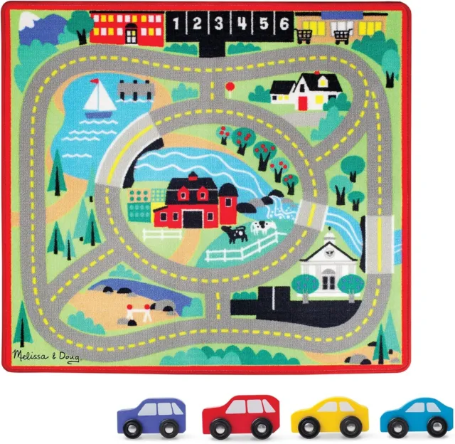 Melissa & Doug Round the Town Road Rug and Car Activity Play Set With 4 Wooden