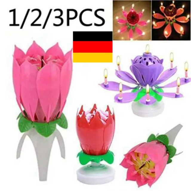 1-3x Geburtstagstorte Kerze Musical Lotus Flower Floral Rotating Music DIY Decor 3