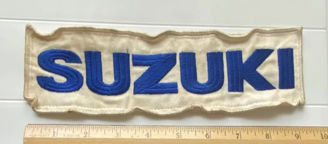 Suzuki Motorcycles Blue Lettering 9.25" Long White Embroidered Back Jacket Patch