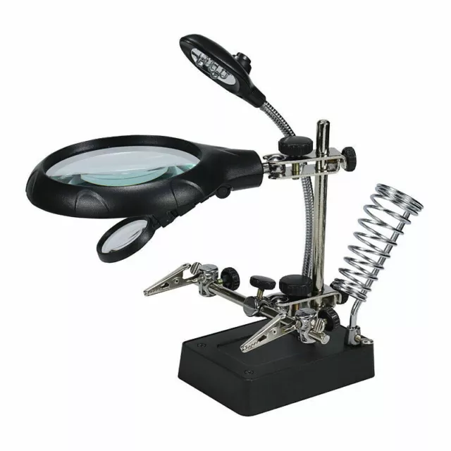 Helping Hand Magnifier Soldering Stand Magnifying Glass With 5 LED Lights Clip