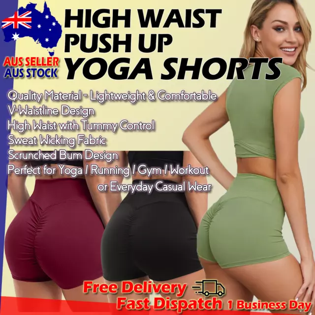 Womens Yoga Shorts High Waist Hot Pants Scrunch Sports Ruched Fitness Sexy Lift