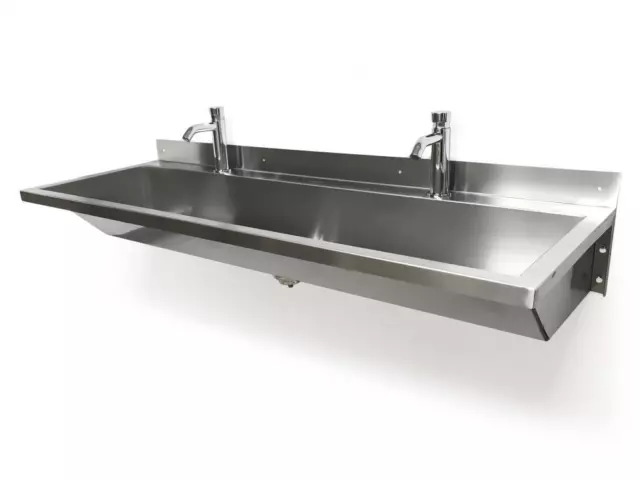 SQUID 1200 TROUGH Hand Wash SINK PUSH TAPS Stainless Steel Wall Mounted Basin