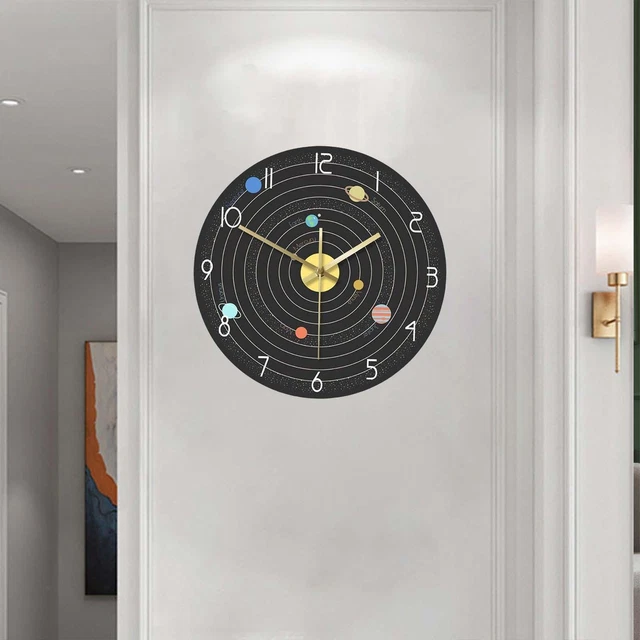 SOLAR SYSTEM PLANETS Wall Clock 12" Modern Battery Operated Silent ...