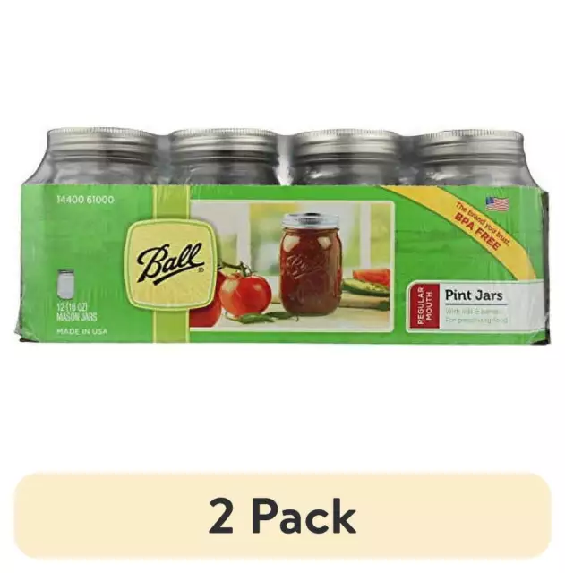 (2 pack) Ball Regular Mouth 16oz Pint Mason Jars with Lids & Bands, 12 Count