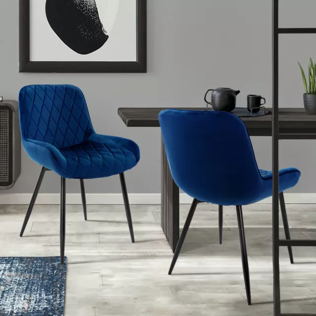 Juego de 2 Sillas de Comedor Sillas de Salón Silla de Cocina Terciopelo Azul Osc