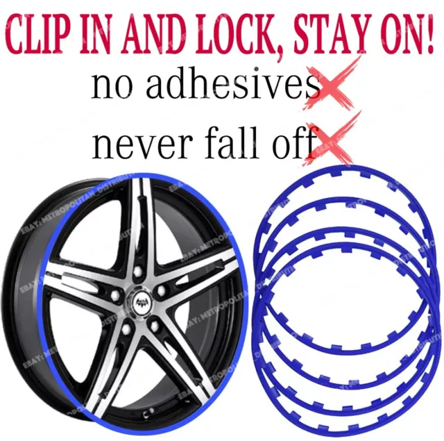 4 wheel alloy rim protector guard 19" inch BLUE Clip in Lock STAY ON NO-ADHESIVE