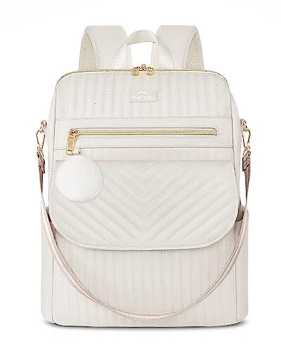 Quilted Laptop Backpack for Women, 15.6 Inch Convertible Soft Leather