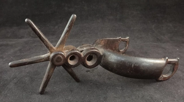Large & Heavy Antique Forged Iron Spur with 3 ¼” Rowel, 6 ¾” x 3 5/8”x 3 ¼” tall