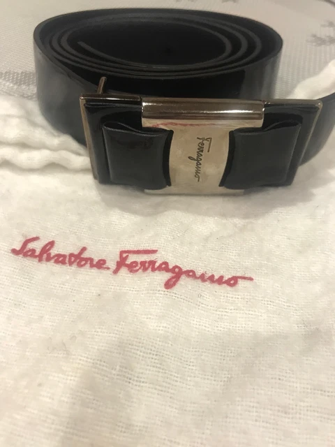 SALVATORE FERRAGAMO WOMEN'S Vara Bow Patent Leather Belt,Black