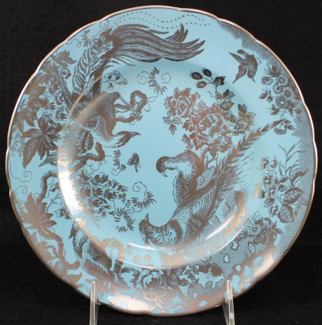 Royal Crown Derby Platinum Aves Accent Salade Plaque Turquoise