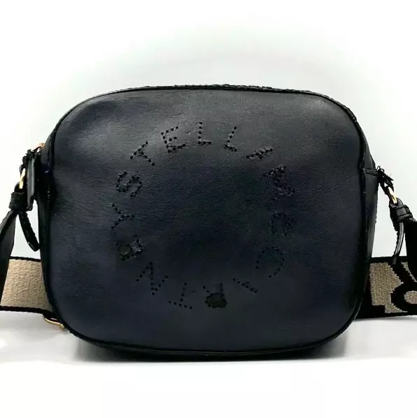 STELLA MCCARTNEY CAMERA Bag Black Leather Logo Shoulder Bag JAPAN USED ...