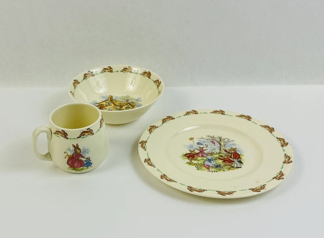 Royal Doulton Bunnykins Child's 3 Piece Set Plate, Bowl, Mug Fine Bone China