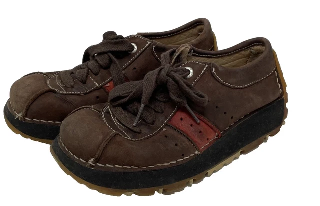 The Art Company Flatform Shoes Brown Leather Lace Up Striped Red Size US 4 UK 4