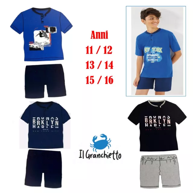 Pigiama ragazzo bambino cotone estate manica corta, pantalone corto Anni 11 a 14