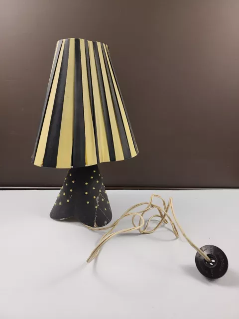 Vintage Barsony Style Lamp & Shade Black With Yellow Dots Old Retro Ceramic Base
