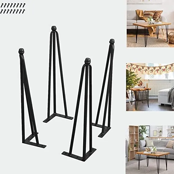 15" - 30" Coffee Table Metal Hairpin Legs Wrought Iron Bar Black Set of 4