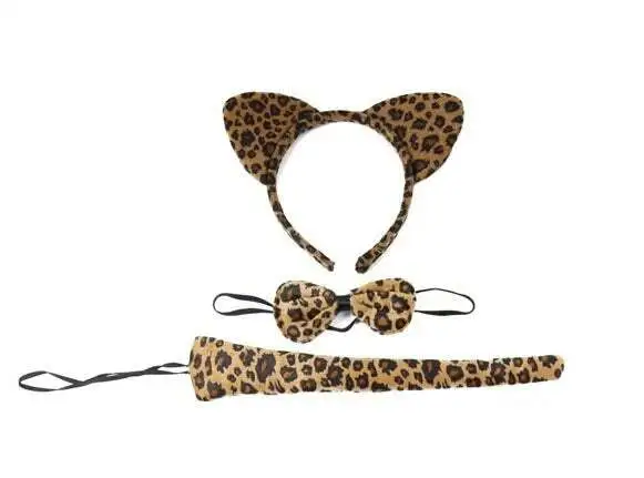 Leopard Fascia Orecchie, Coda E Fiocco Cravatta Costume Zoo Mondo Libro Giorno