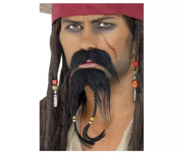 Pirate Beard Set Brown Carribean with Moustache Fancy Dress Costume Accessory Ne