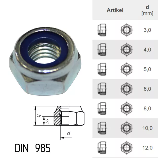 Sicherungsmuttern DIN 985 Stoppmutter selbstsichernd M3 M4 M5 M6 M8 M10 M12