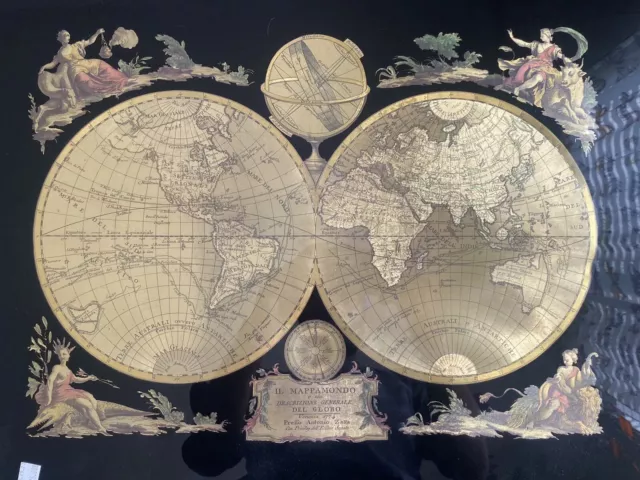 Il Mappamondo. Colonised World Map By Antonio Latta. Antique Art Gold framed