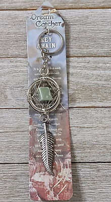 Polished green stone and feather charm key chain dream catcher new