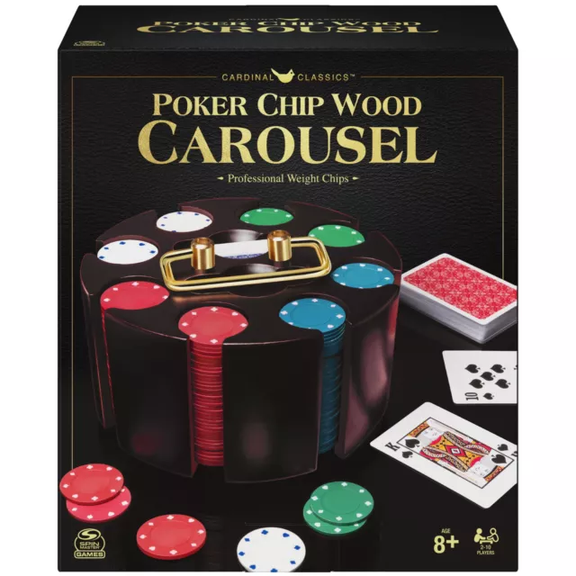 240-Piece Poker Chips with Wooden Carousel and Playing Cards, for Adults