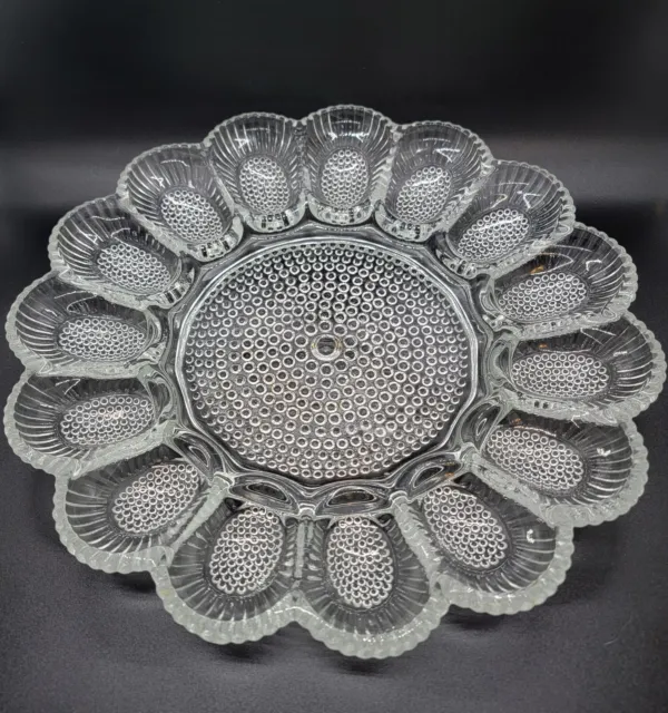 Vintage Indiana Glass Hobnail Deviled Egg Plate Relish And Egg Plate Clear 11” 2